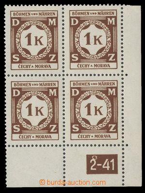 111136 - 1941 Pof.SL6, 1 Koruna dark brown, corner blk-of-4 with plat