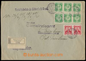 111161 - 1943 služební R-dopis vyfr. smíšenou frankaturou známek