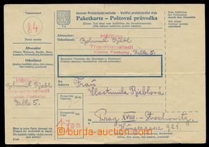 111167 - 1944 C.C. TEREZIN-THERESIENSTADT  parcel card to Prague, sen