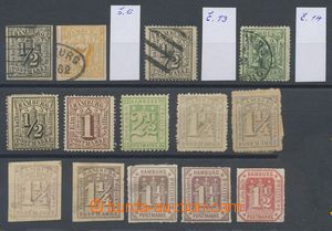 111200 - 1859-1964 sestava 14ks známek, Mi.6, 13 a 14 razítkované,