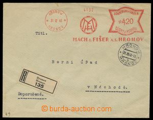 111402 - 1940 Reg letter with meter stmp HRONOV 31.12.40 MACH & FIŠE