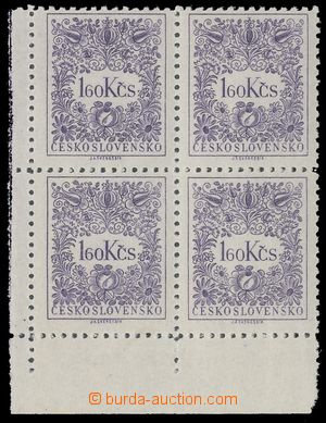 111429 - 1954 Pof.D88A, 1,60Kčs violet, corner blk-of-4 with plate v