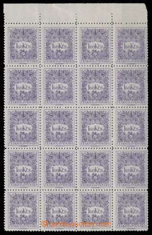 111430 - 1954 Pof.D88A, 1,60Kčs fialová, krajový 20-blok se 4 DO n