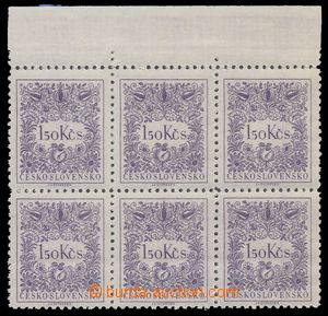 111432 - 1954 Pof.D87A, 1,50Kčs violet, marginal block-of-6, omitted