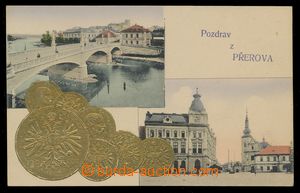 111499 - 1913 PŘEROV - koláž mince na pohlednicích, tlačená, zl