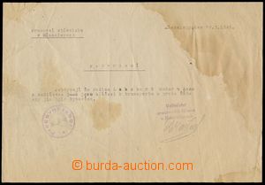 111913 - 1946 MĚCHOLUPY / EXPULSION OF GERMANS  confirmation, postma