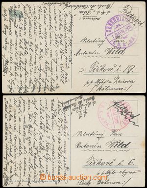 112020 - 1916 S.M.S. GÄA, comp. 2 pcs of Ppc, 1x violet and 1x red c