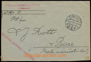 112200 - 1926 Main air depot in Olomouc, red straight line postmark o