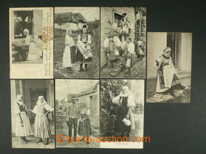 112287 - 1903-31 Lidové kroje, Slovensko, sestava 7ks pohlednic, mj.