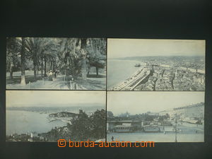 112291 - 1900 NICE - 4x three-piece panorama, tram, quay - view over 