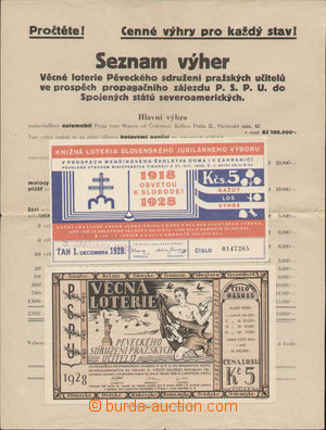 113192 - 1928 ČSR I.  sestava 2ks losů, knižní loterie, věcná l