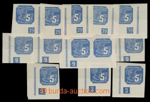 113195 - 1939 Pof.NV2, 5h modrá, sestava 13ks známek s DČ, 3 2x, 5