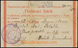 113655 - 1920 blank form Dodávací card of Postal saving bank in Pra