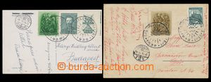 113665 - 1938 sestava 2ks poštovních lístků vyfr. smíšenou fran