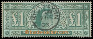 114115 - 1902 Mi.118A, £1 green, thimple pmk KINGS-LYNN, superb