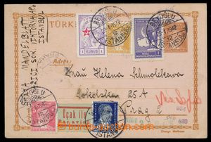 114402 - 1942 air postcard issue Atatürk, to Prague, rich additional