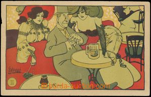 115513 - 1910 BERNARD Edouard, Art Nouveau postcard, man with ladies;