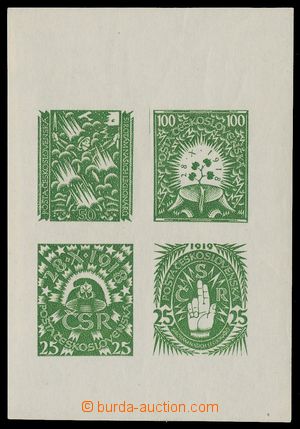 115818 - 1919 soutiskový 4-blok, zelený, známkový papír s lepem,