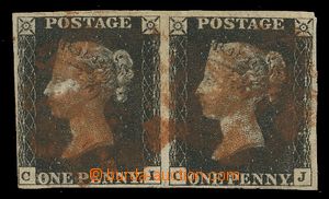 116022 - 1840 Mi.1, Queen Victoria 1P black, horizontal pair, red pos