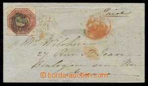 116063 - 1853 letter to France with Mi.6, on reverse straight line po