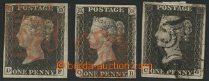 116182 - 1840 Mi.1 3x, Queen Victoria 1P, plate 2 2x, 6, wide margins