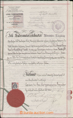 116259 - 1904 notářská listina s poplatky uhrazenými smíšenou f