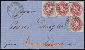 116277 - 1866 skládaný dopis zaslaný do Švýcarska vyfr. 4ks zn. 
