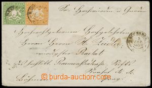 116280 - 1859 dopis vyfr. zn. 6Kr + 3Kr, Mi.7, 8, podací DR RAWENSBU