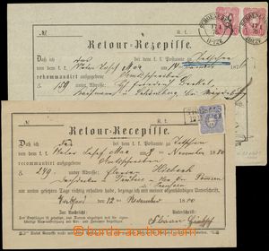116291 - 1876-80 comp. 2 pcs of reply receipts, 1x franked with. pair