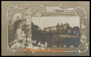 116336 - 1909 TŘEBÍČ - fotokoláž,  zámek + lepá děva, hnědý