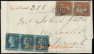 116430 - 1852 folded R letter franked with. str-of-3 stamp. Mi.4a, Qu