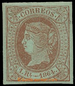 117138 - 1864 Mi.59, Queen Isabel II., value 1R red-brown, wide margi