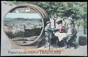 117503 - 1907 TRUTNOV (Trautenau) - koláž pivní sud, vydal Bamberg