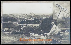 118744 - 1910 PŘELOUČ - okénková fotokoláž, psí povoz a dítě
