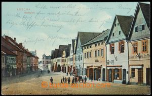 119255 - 1912 ÚŠTĚK (Auscha) - fronta domů na náměstí; prošl