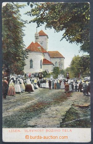 119588 - 1915 LÍŠEŇ (Lösch) - pohled ke kostelu, lidé, vydal Bes