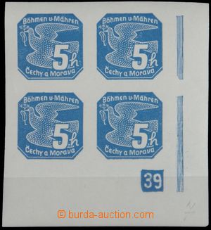119957 - 1939 Pof.NV2, 5h modrá, pravý rohový kus s DČ 39, širok