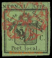 120048 - 1843 GENEVA  Mi.1HR, Coat of arms 5C, postmark - red rosette