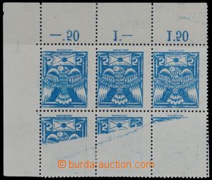 120524 -  Pof.143, 5h modrá, rohový 6-blok, obtisk na lepu