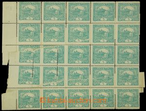 120533 -  Pof.4F, 5h blue-green, marginal blk-of-25, line perforation