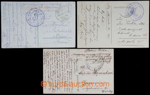120546 - 1919 sestava 3ks pohlednic s různými útvarovými razítky