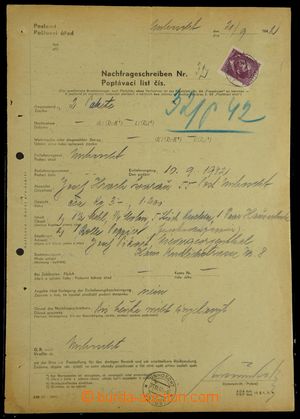 120602 - 1942 poptávací list vyfr. zn. AH 4K, Pof.92 s DR UNHOŠŤ/