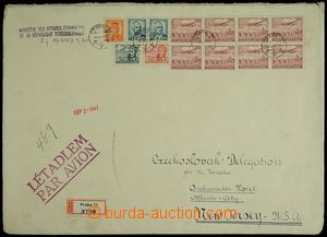 121083 - 1947 Reg letter format A4 to USA with Pof.L23 8x, L17-18, 41