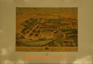 121159 - 1900? cukrovar Zvoleněves, kreslený a kolorovaný panorama