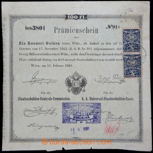 121216 - 1863 RAKOUSKO  prémiový los na částku 100G, českosloven