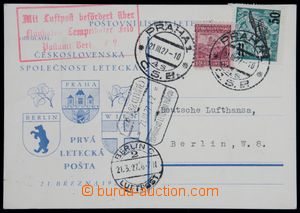 121410 - 1927 Let-lístek do Berlína, přepraveno I. letem, vyfr. zn