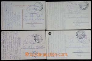 121425 - 1919 sestava 4 kusů pohlednic zaslaných PP, vše DR ČESKO