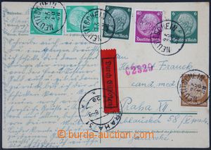 121528 - 1938 Express card Hindenburg 6Pf uprated by. 5 stamps Hinden