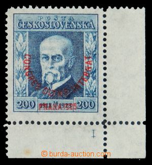 121684 - 1925 Pof.182 DČ, Kongres 200h modrá, dolní rohový kus s 