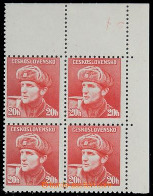 121756 - 1945 Pof.389, Londýnské vydání 20h, rohový 4-blok s DZ 